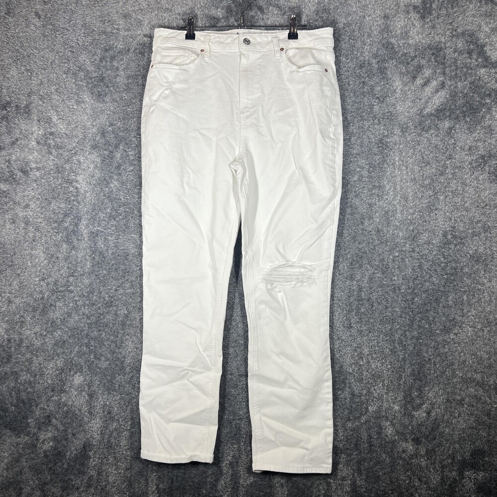 Paige Jeans Womens 32 White Sarah Slim High Rise Straight Distressed Denim